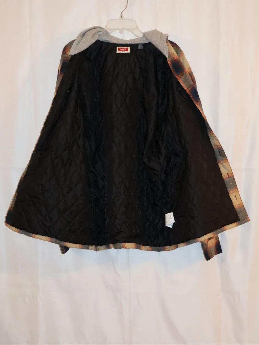 Wrangler Plaid Heavyweight Hooded Flannel Shirt Jacket-Blue Nights. XL.